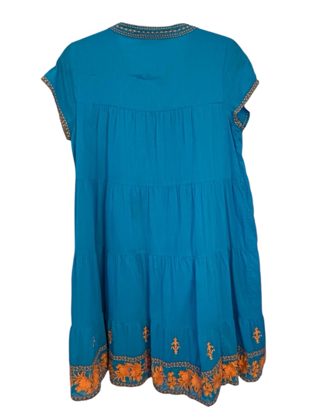 Roller Rabbit Bright Blue Cotton Tiered Dress with Orange Embroidery Size Large - Picture 2 of 13